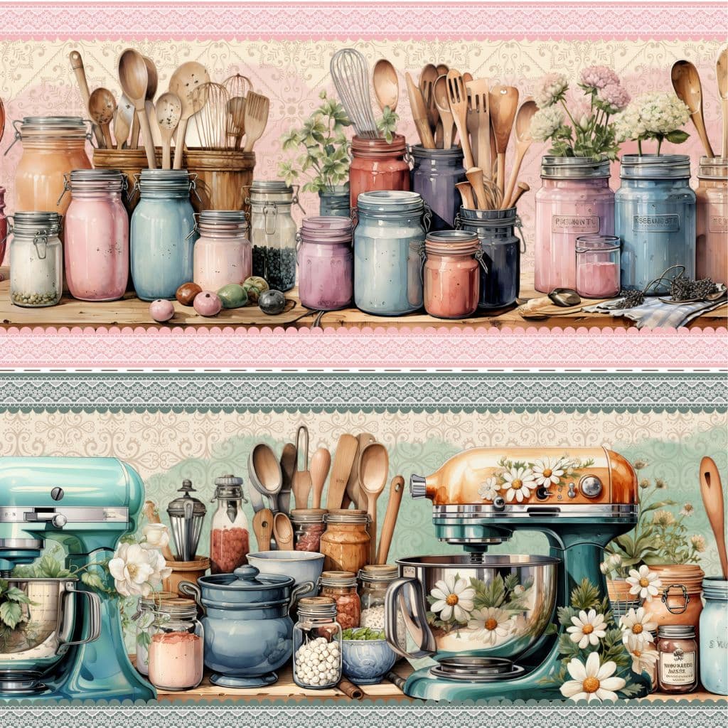 Tricoline Digital Algodão 100% Barrado Cozinha Retrô