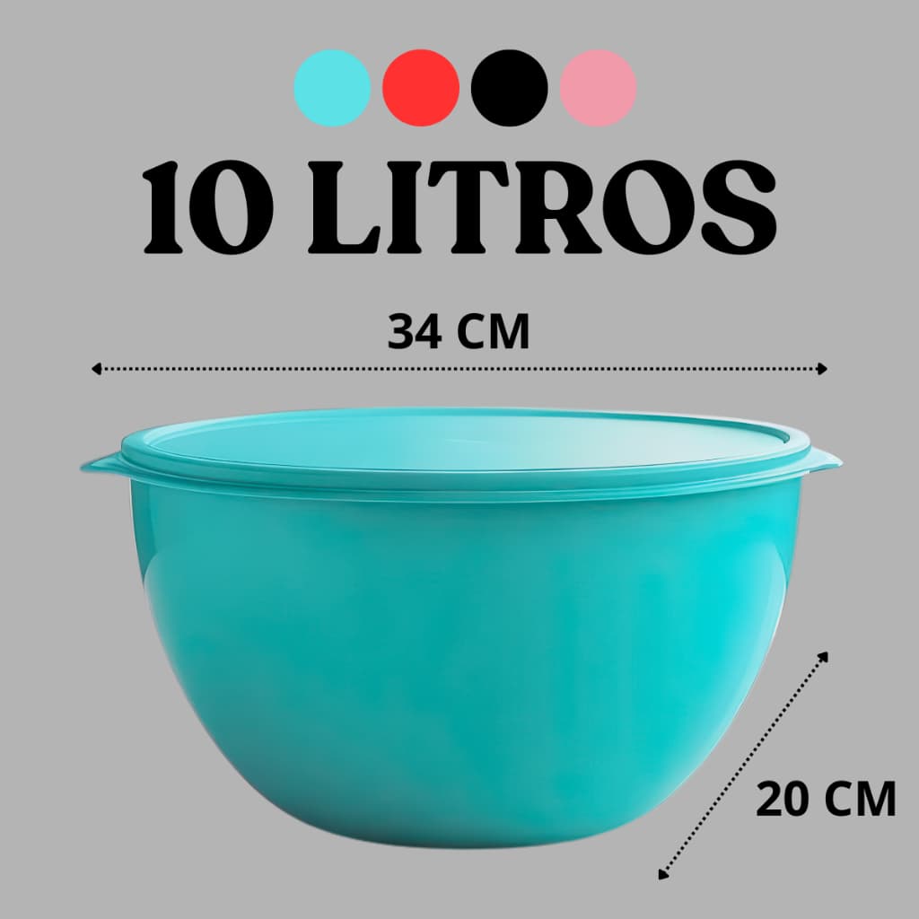 - Bacia Plástica Tapoer 10 Litros com Tampa - Tijela Para Churrasco, Saladas e Misturas - Resistente