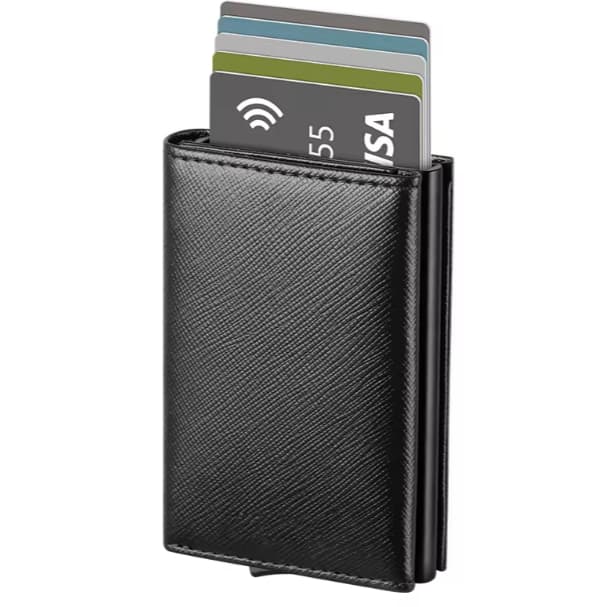 Carteira Masculina Porta Cartões Botão Deslize Cartões Couro Pu