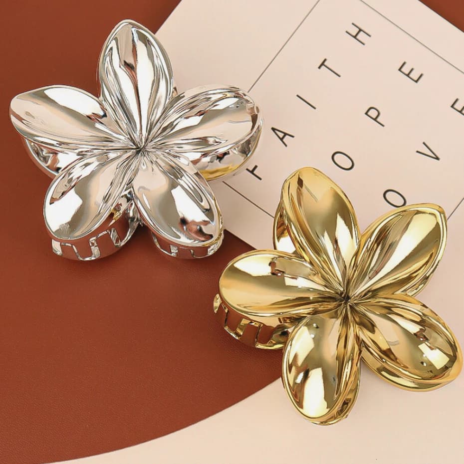 Kit 4/6/12 Grampo piranha de cabelo de 8cm em formato de flor moda prata e dourado