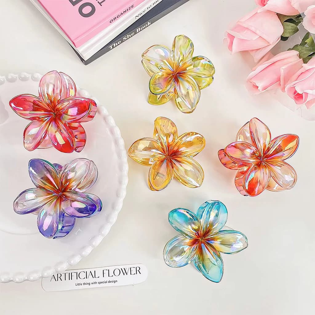 Kits 3/6/12 Grampo Piranha de Cabelo de 8cm no formato de flor moda influencer nas cores