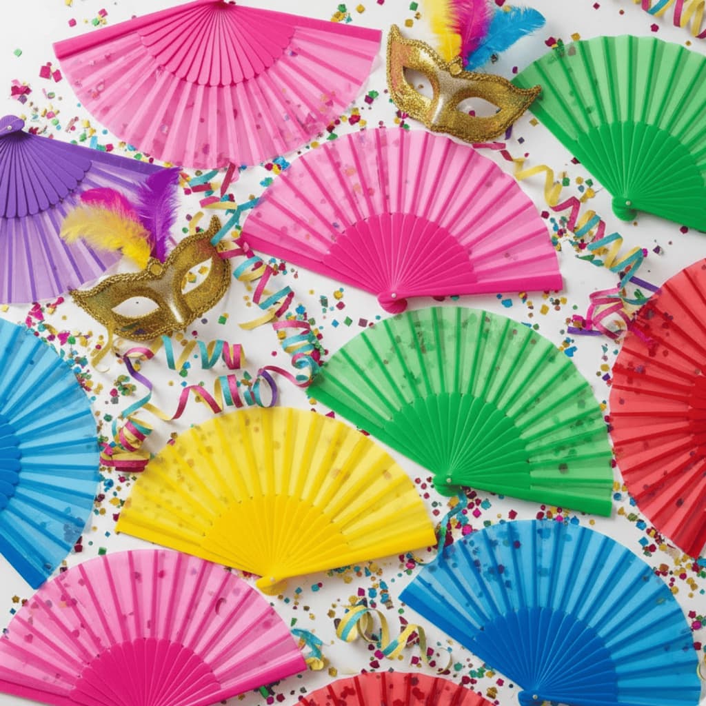 Leque Liso Colorido Decoração Festa Leque Oriental Cores Carnaval