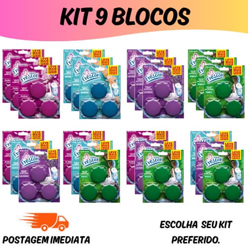 KIT 09 Bloco Para Caixa Acoplada Pedra Sanitária Pastilha Tablete Limpeza Profunda Novo Frescor