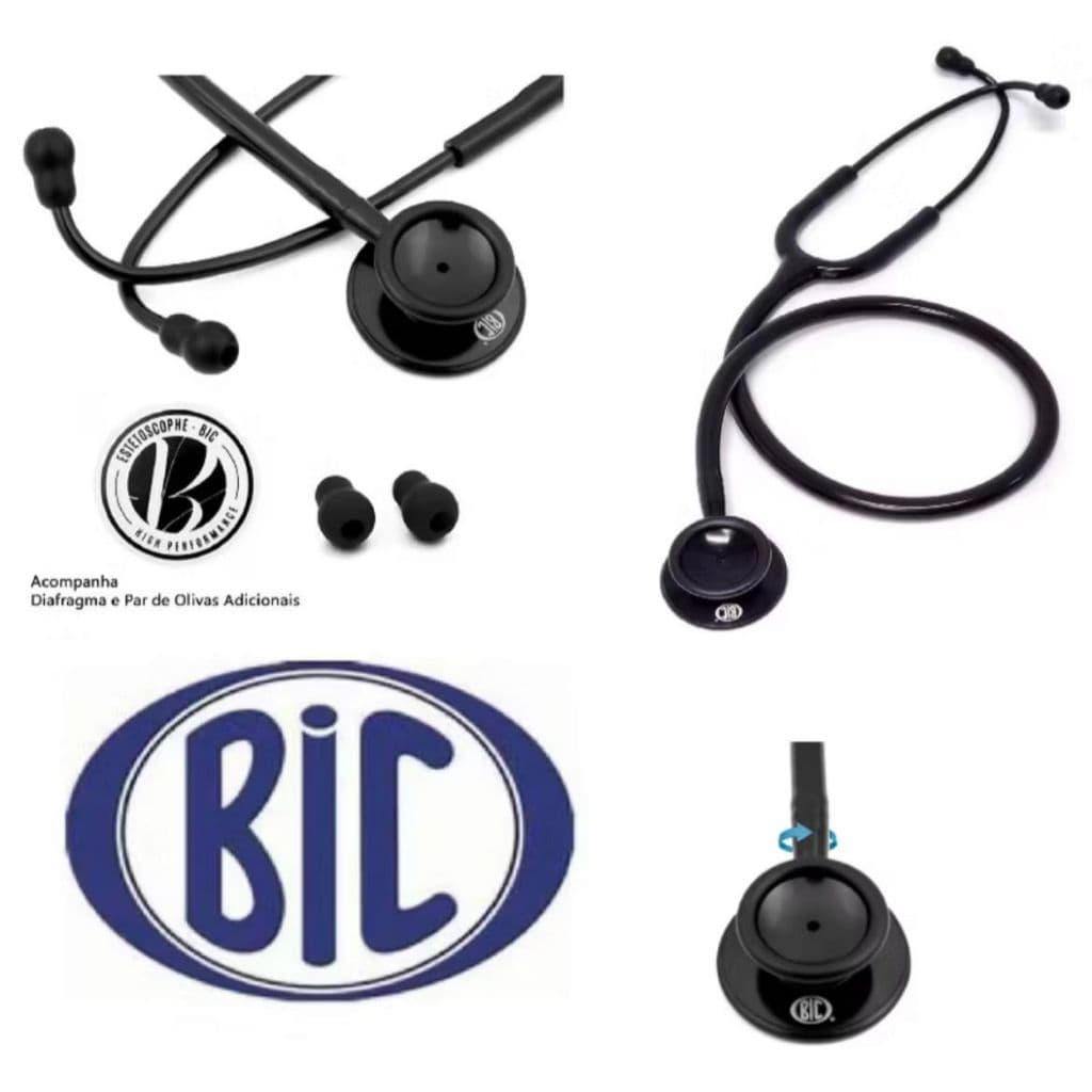 Estetoscópio Bic Efficace BLACK TOTAL Duplo ES1230 Profissional Com Oliva e Pelicula De Reserva