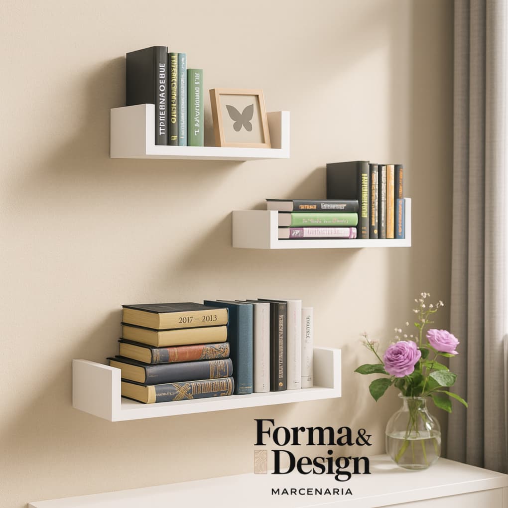 Kit 3 Prateleiras U MDF Nicho Branco 30cm | 40cm | 50cm | 60cm – Decorativo para Sala, Quarto e Cozinha Envio Imediato