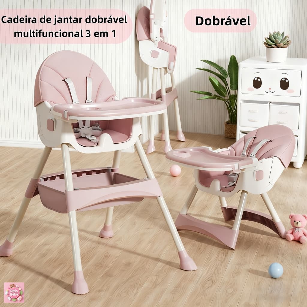 Cadeira de Alimentação Portátil 3 em 1 Bebê Multifuncional Com Mesa