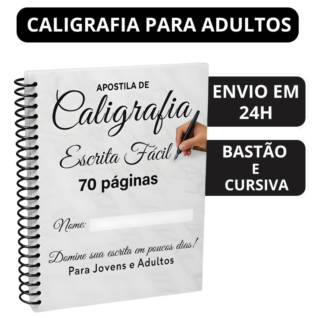 Caderno de Caligrafia Completo Para Jovens e  Adultos Com Exercícios de Letra Bastão Cursiva e Lettering