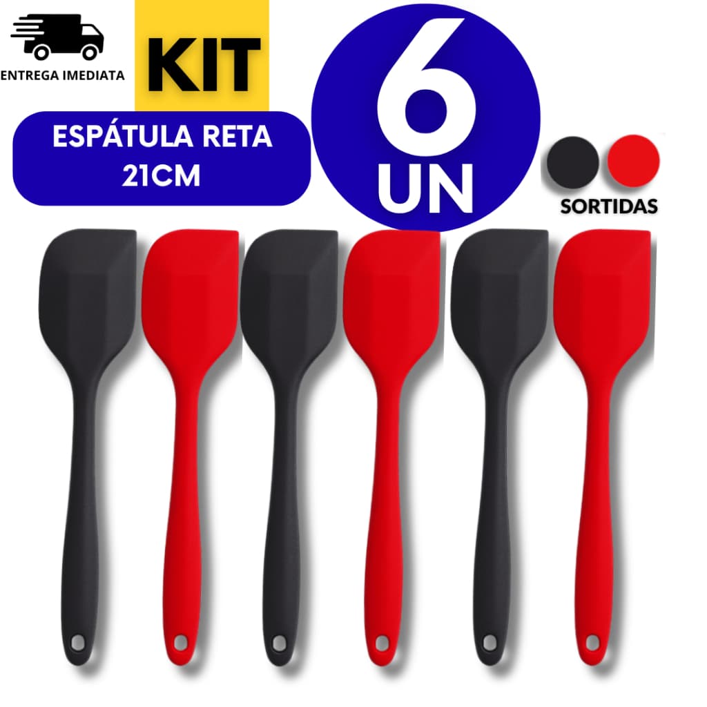 Kit 6 Espátula Reta Raspadora de Silicone Premium  Alta Qualidade e Resistente Multiuso