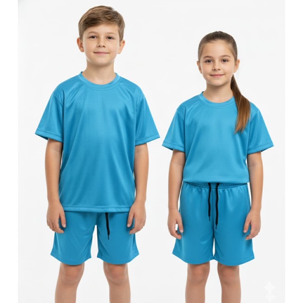 Kit Conjunto Infantil Camiseta + Short Dry Fit Térmico Esportes Futebol Ciclismo Azul