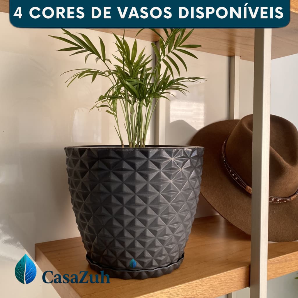 Vaso De Planta Decorativo Diamantado PP 20cm Interno e Externo