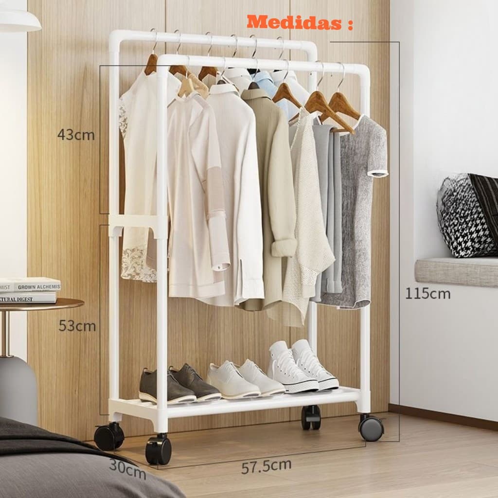 haosin Cabideiro Casal Closet Arara com Prateleiras Organizadora de Roupas Solteiro Portátil Desmontável