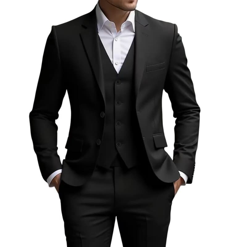Terno Slim Oxford Premium Preto Kit Completo ( Paletó + Calça + Colete )