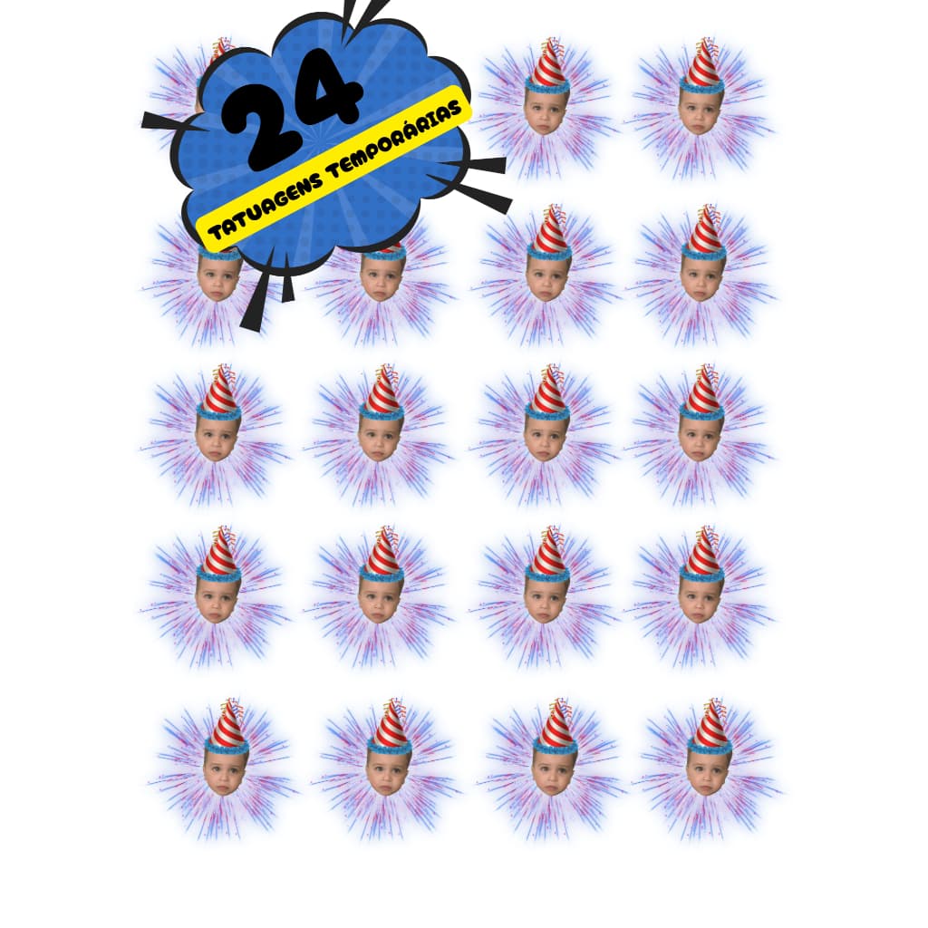 24 Tatuagens Temporária Personalizada Aniversário Todas as Idades 20x28cm