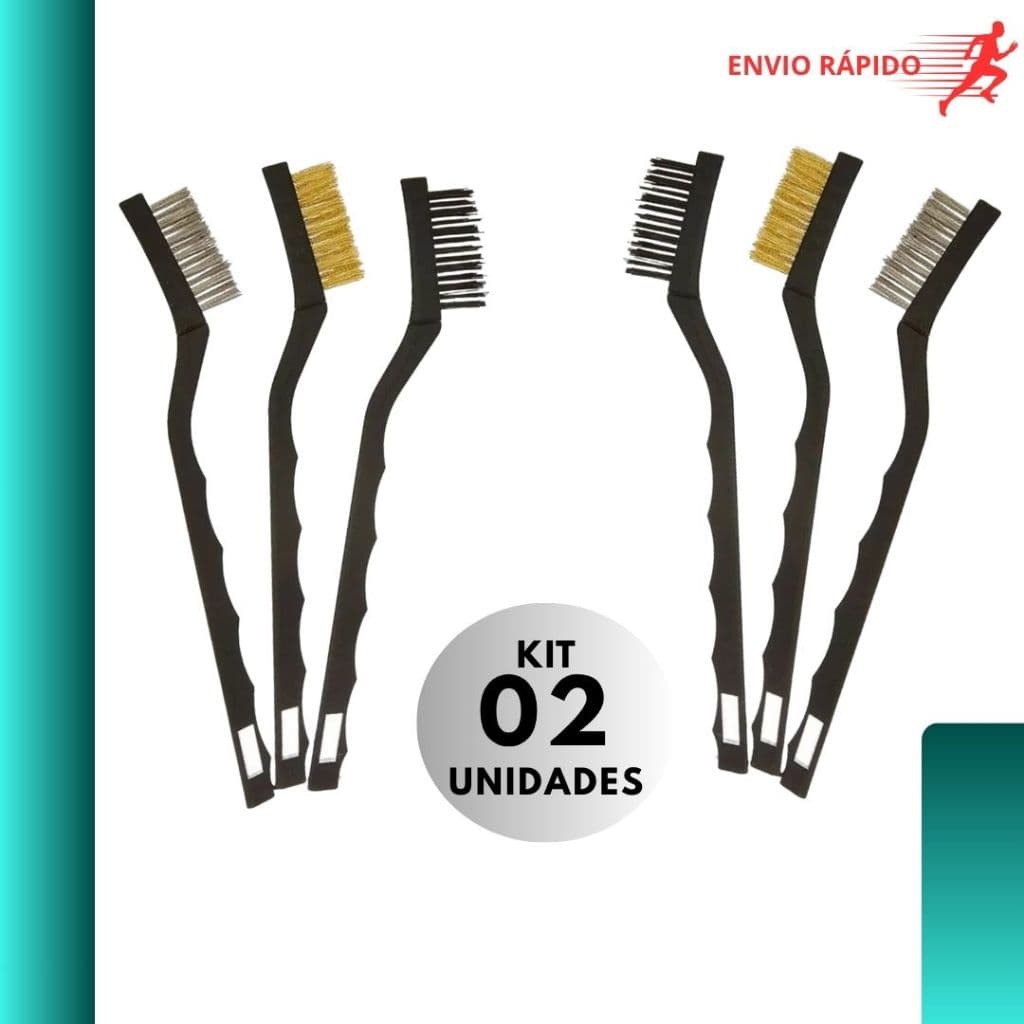Kit 2 Com 3 Escovas de Aço Latão e Nylon para Limpeza Pesada Ferramentas Oficina e Domésticas