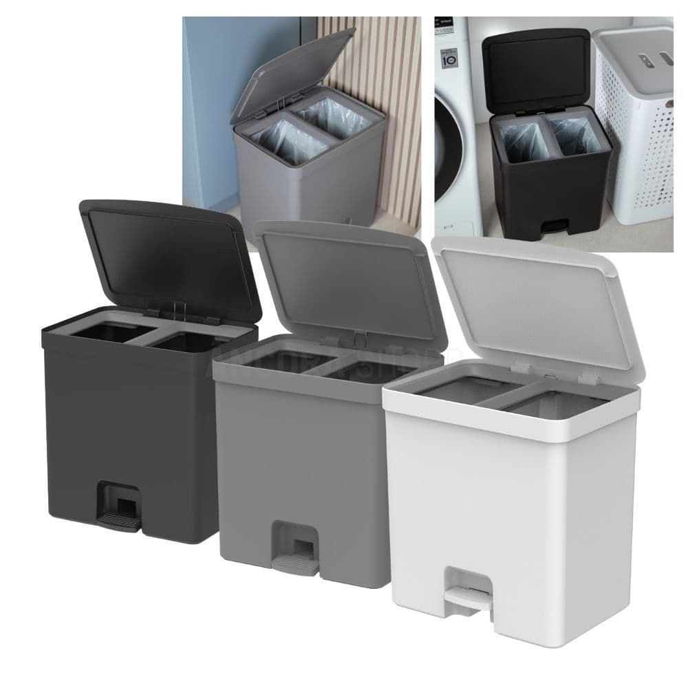 Lixeira Grande com Pedal Esconde Sacola 20L Compartimento Duplo Cozinha Lavanderia Casa OU Trium