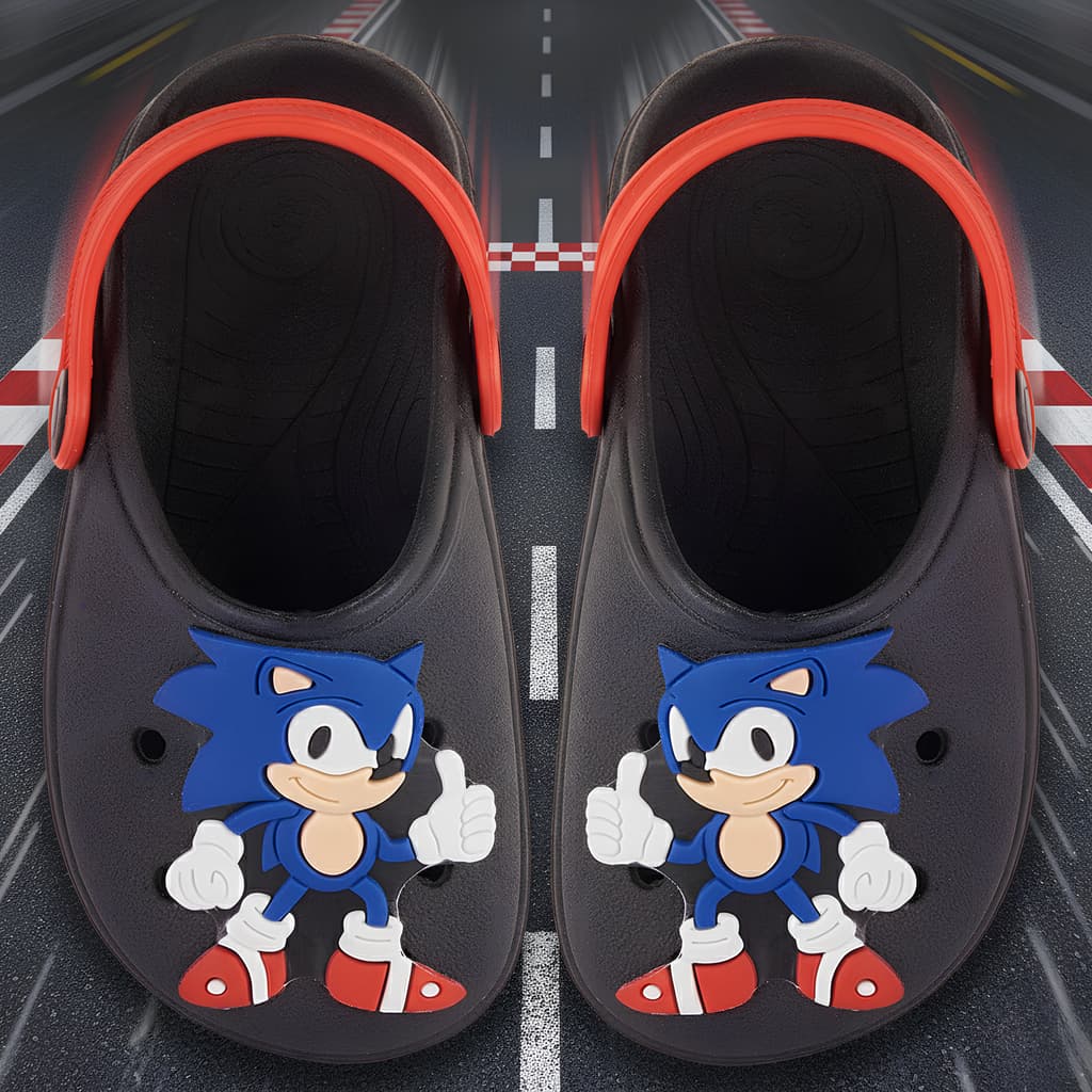 Sandália Babuche Infantil Menino com Enfeite do Sonic Leve Confortável Antiderrapante Ideal para Escola e Passeios