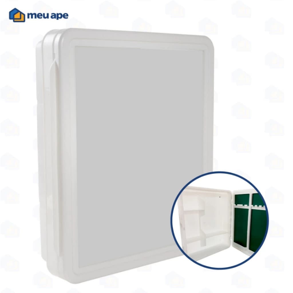 Armário Para Banheiro Com Espelho Vision Embutir/Sobrepor Plástico Branco Preto Kit Fixação