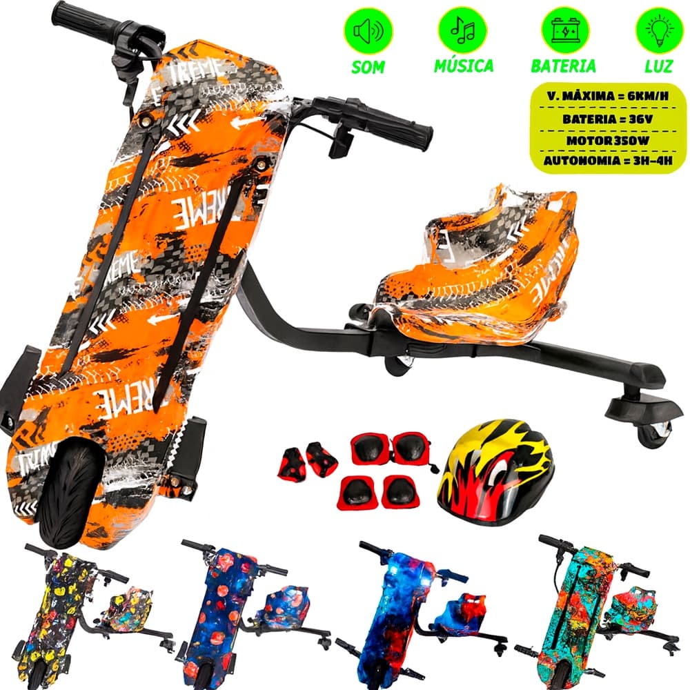 Triciclo Elétrico Drift 350W Bluetooth 8 Polegadas Led 3 Velocidades Musica Bluetooth Led