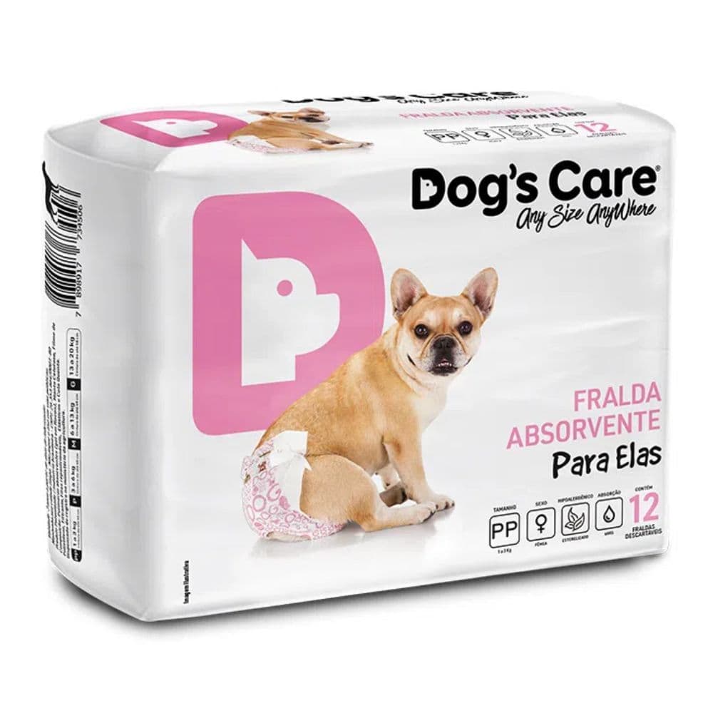 Fralda Higiênica Descartável p/ Cães Fêmea Dogs Care PP 12un