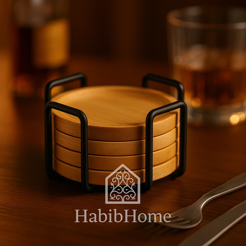 Porta-Copos de Bambu com Suporte de Ferro | Elegante, Minimalista e Durável