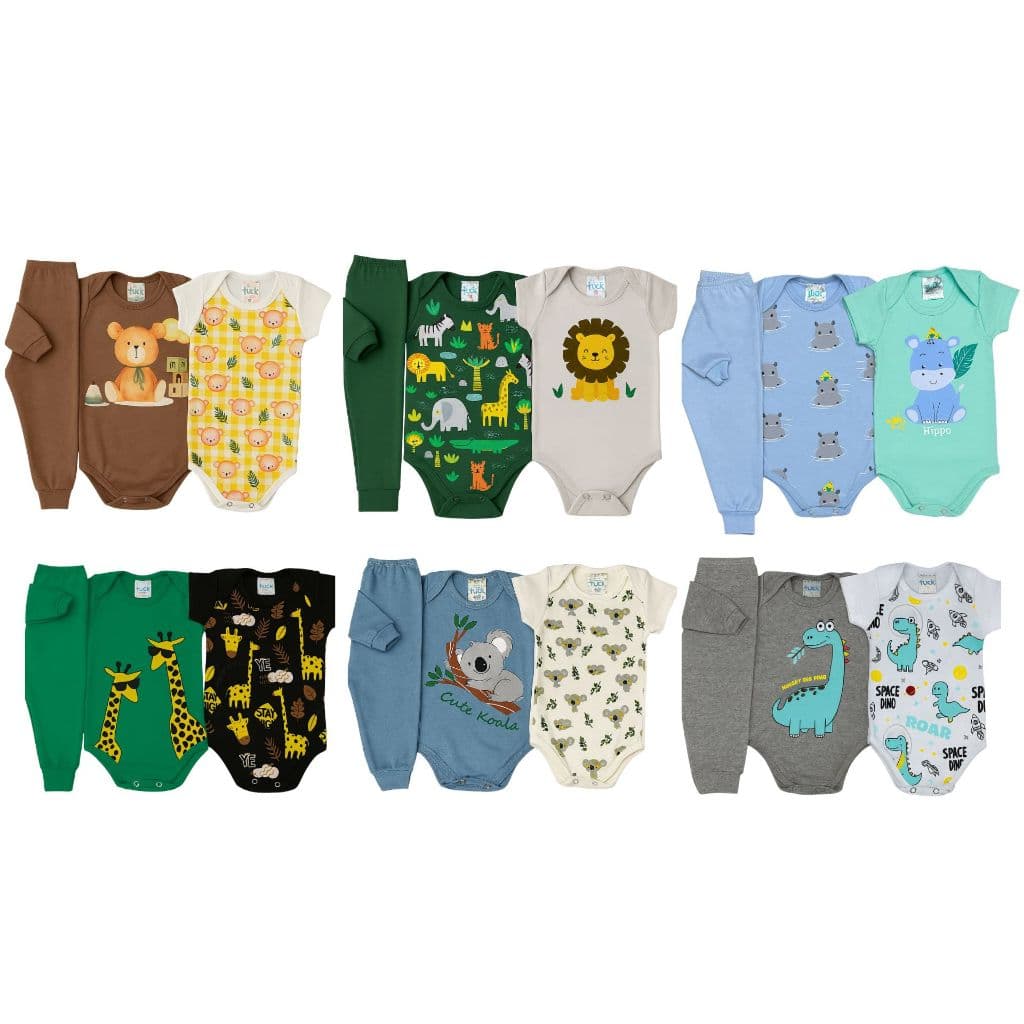 Kit 3 a 15 peças body de bebê LONGO MENINO sortido - conjunto para bebê - roupa de bebê tamanho RN ao GG