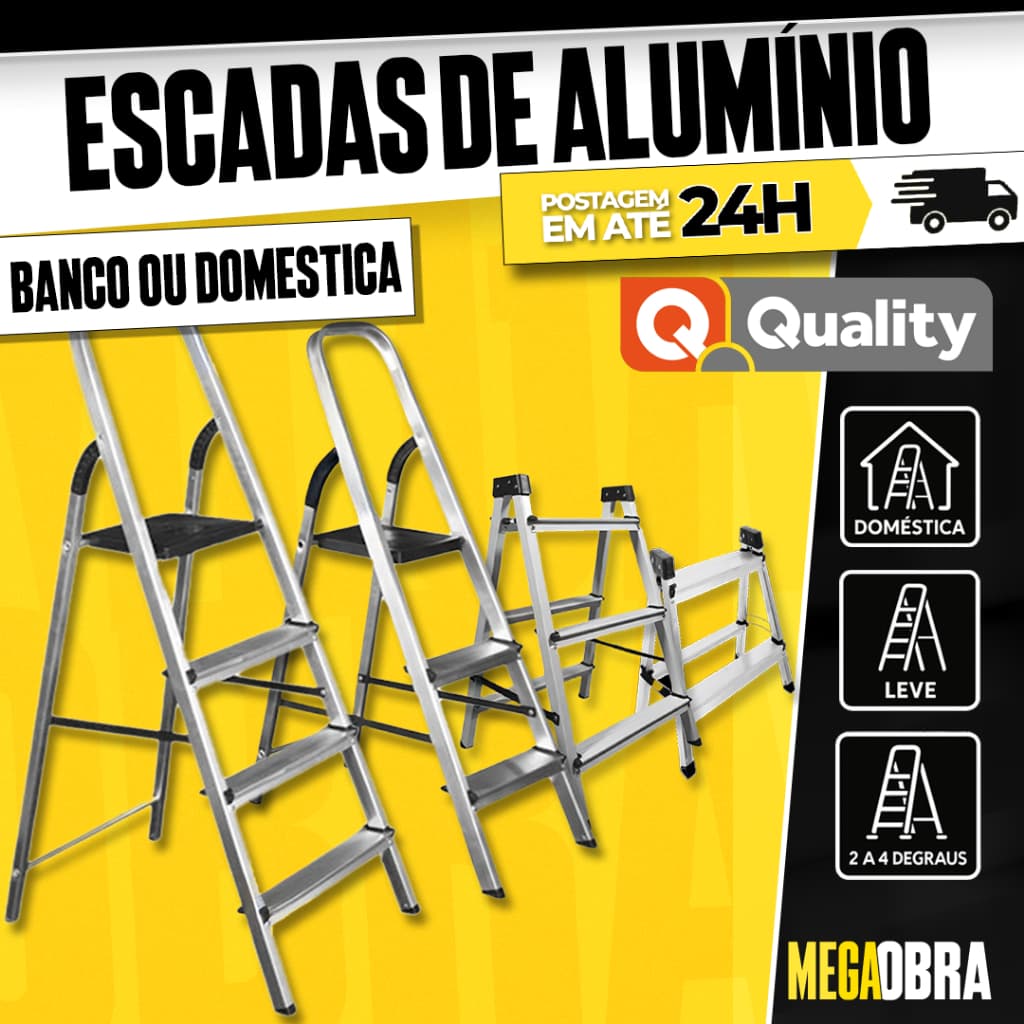 Escada Quality Banco ou Doméstica 2, 3 ou 4 Degraus Escada de Alumínio Leve