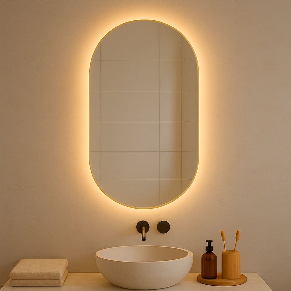 Espelho Oval Grande Com Led 80 cm De Parede Sem Fio + Suporte