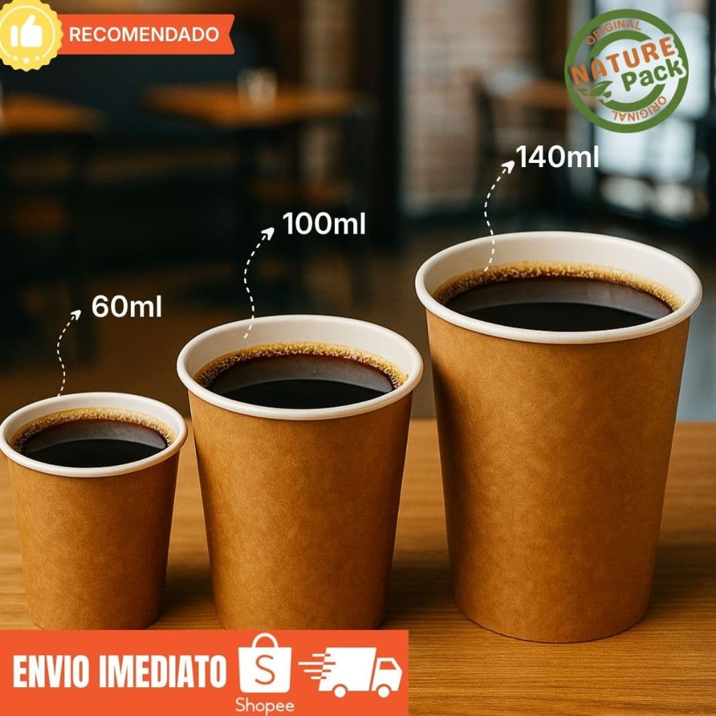 Copo Descartável Papel Kraft Biodegradável Café 100 unidades 60ml | 110ml | 140ml