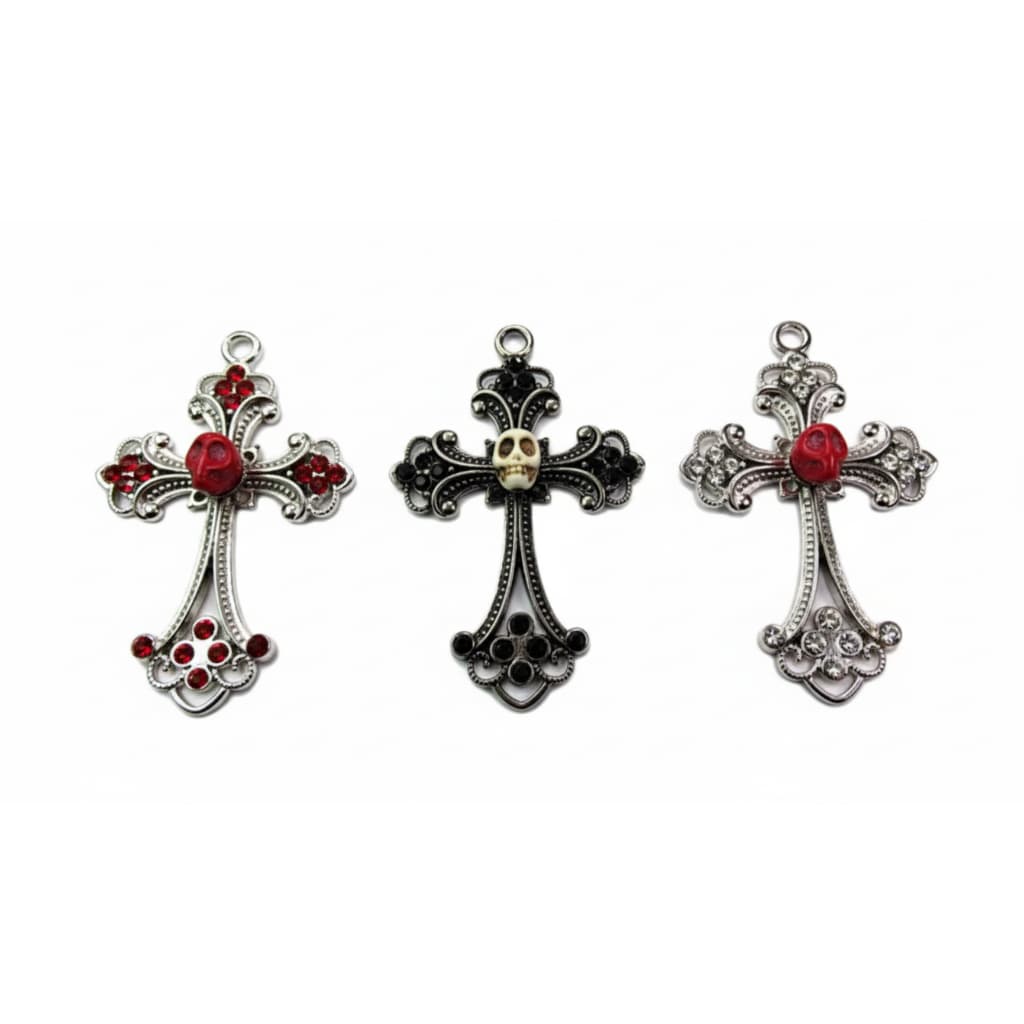 Pingente Cruz Trabalhada Caveira C/ Strass