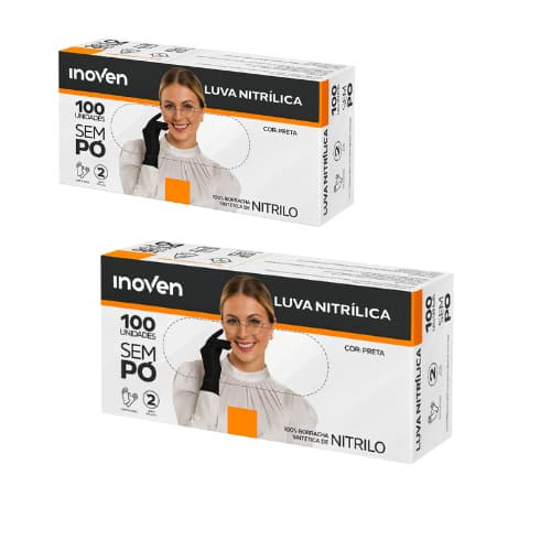 Kit 2 Caixas Luva Nitrilica Sem Pó Descartável 200 unidades