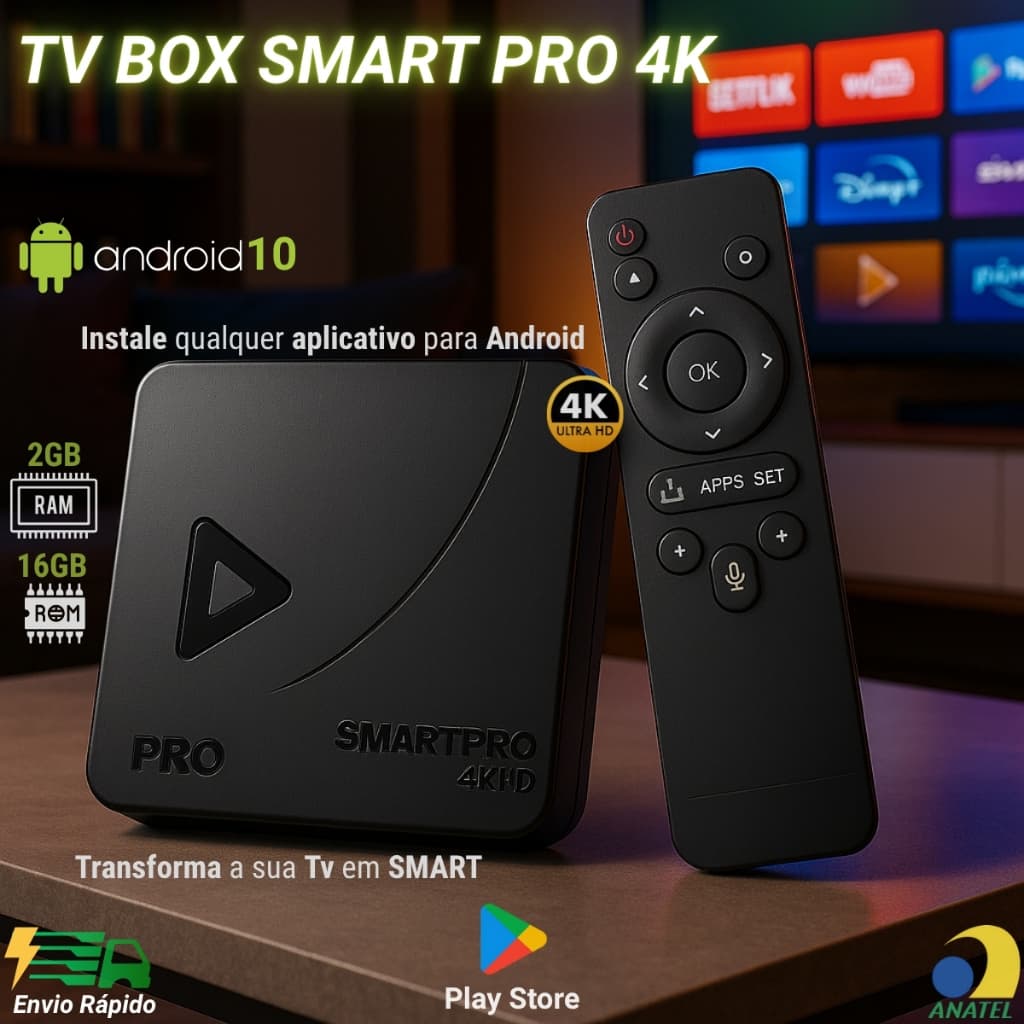 Smart Box Transforme sua TV em Smart c/ 2 GB RAM 16 GB Armazenamento 4K Netflix Prime Vídeo Youtube