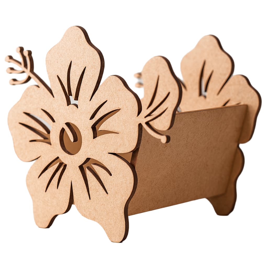 Cachepot MDF Cru Formato Flor Hibisco 14x10cm Decoração Artesanato Festa