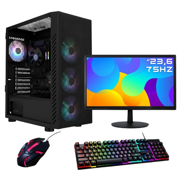 PC Gamer Agaron Bolter, Ryzen 5 5600gt , 16GB RAM, SSD 480GB, Lateral Vidro -  PC GAMER COMPLETO MONITOR - KIT GAMER
