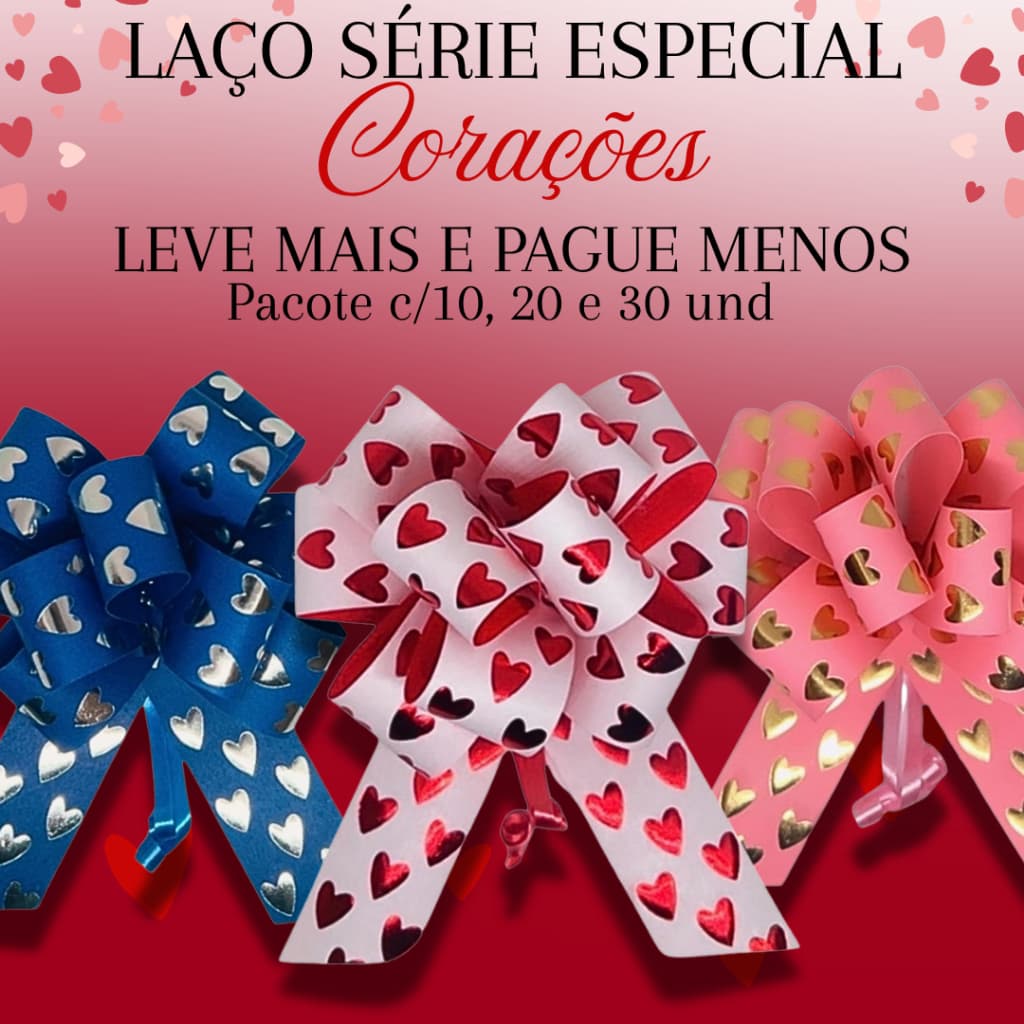 Laço Facil Pronto Para Presente e Embalagem Laço Corações - COMPRE MAIS E PAGUE MENOS