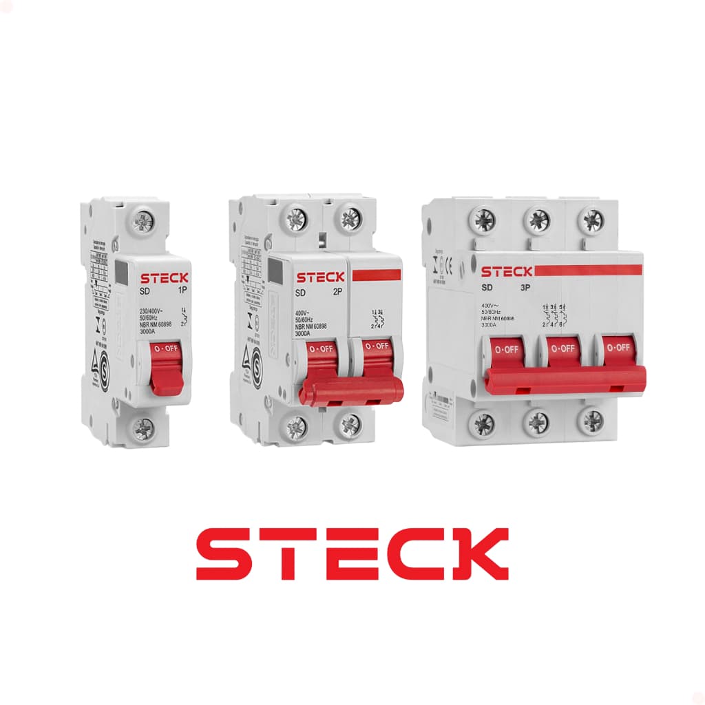 Disjuntor Steck SDD Curva C 3kA Unipolar Bipolar Tripolar 10A a 63A Residencial