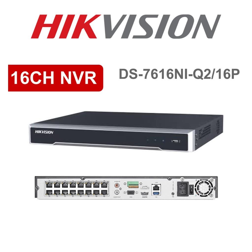 HIKVISION NVR 16CH 4K 2HDD 8MP H.265 DS-7616NI-Q2/16P POE