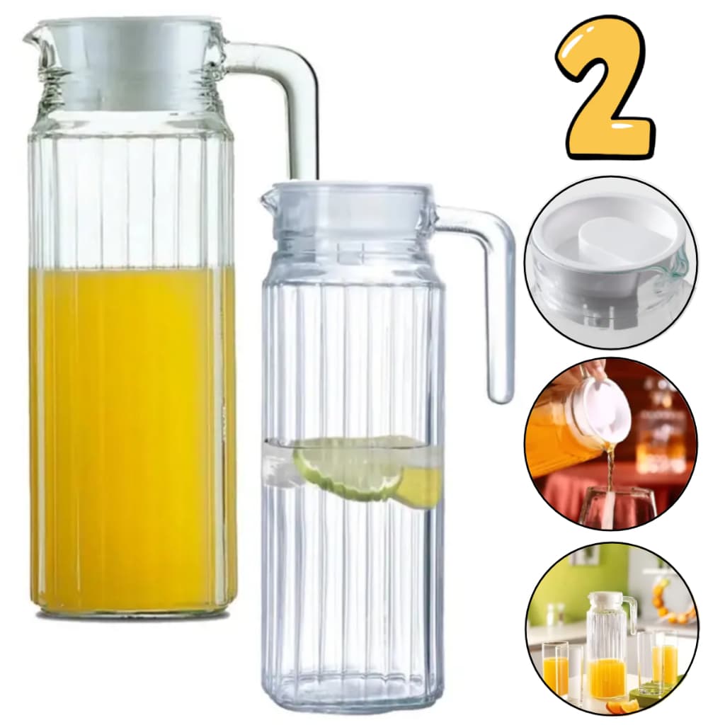Jarra de Vidro Suíça Suco Agua 1 Litro Com Tampa Alça Transparente E Tampa