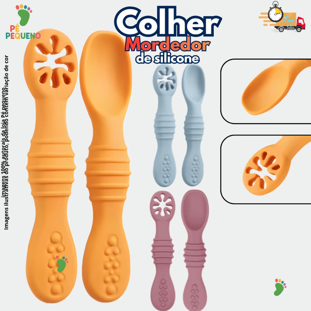 Kit 2 Colheres Alimentação de Treinamento Auto alimentacão Bebe Talheres Sensorial Silicone