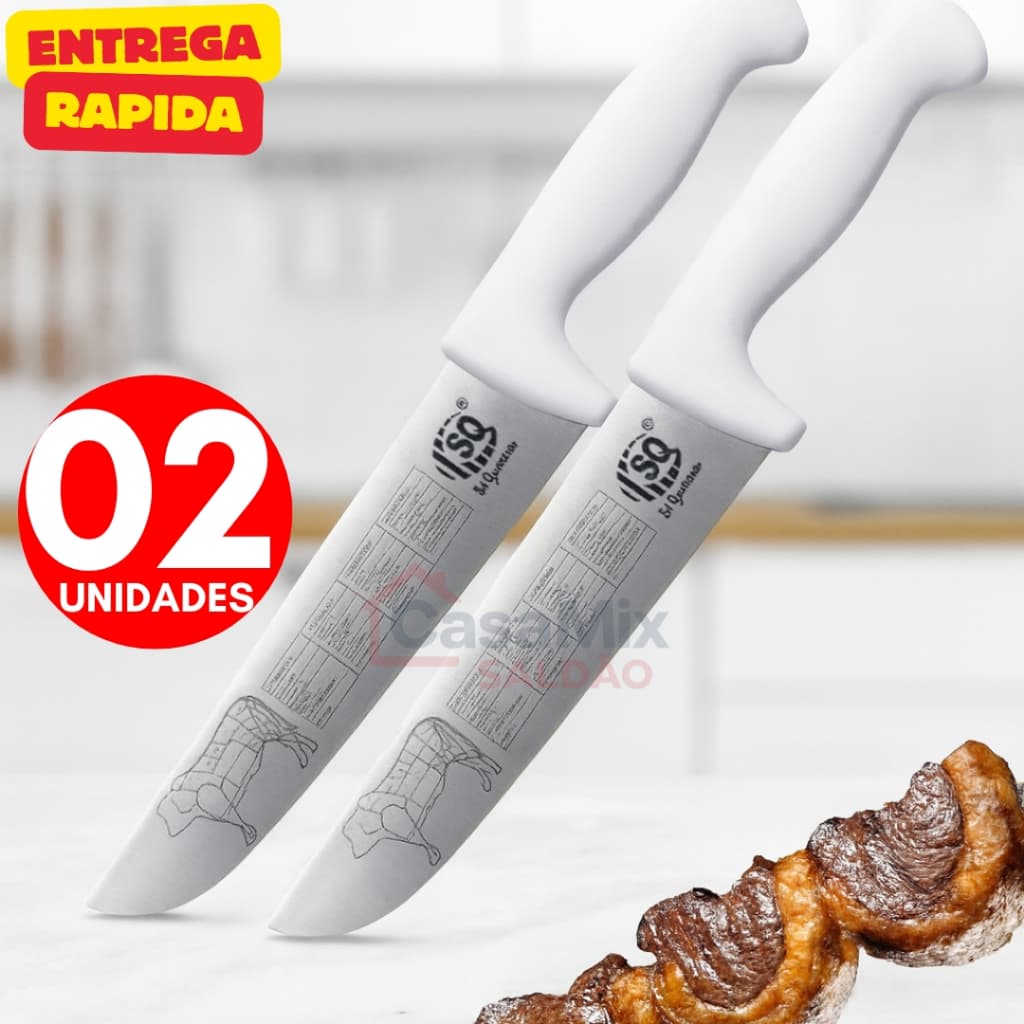 Conjunto 2 Faca Profissional Afiada Açougueiro Churrascaria 8 Polegadas Aço Inox Resistente