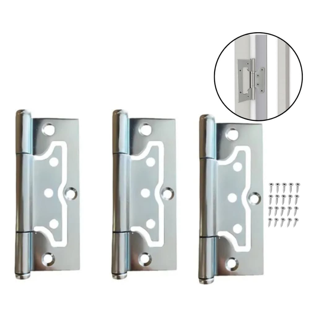 Kit 3 Peças Dobradiças Sobrepor 3 1/2 Zincada Sem Rebaixo Encaixe Rápido 360º Tolemat