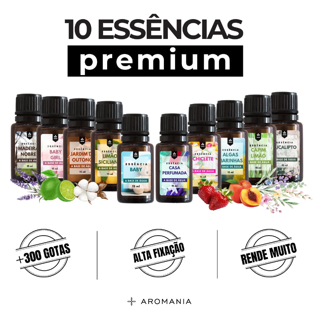 Super Kit 10 Essências Premium – Aromatizador, Difusor e Umidificador Aromania
