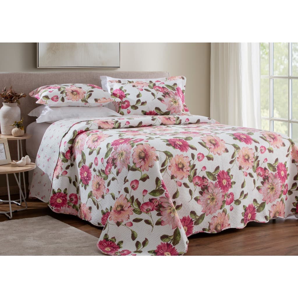 Kit Colcha Cobre Leito Bouti Casal Queen Dupla Face C/ Viés 3 Peças Estampadas