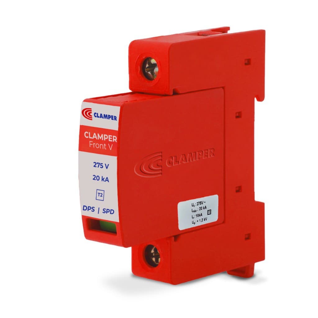 DISPOSITIVO DE PROTEÇÃO CONTRA RAIOS COM DPS CLAMPER FRONT V 275V 20KA VERMELHO