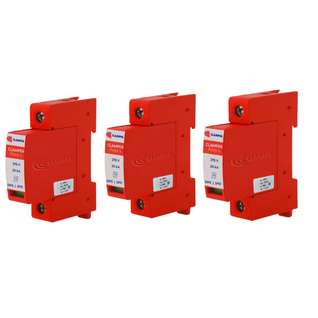 KIT ECONÔMICO C/ 3 DISPOSITIVOS DE PROTEÇÃO CONTRA RAIOS COM DPS CLAMPER FRONT V 275V 20KA