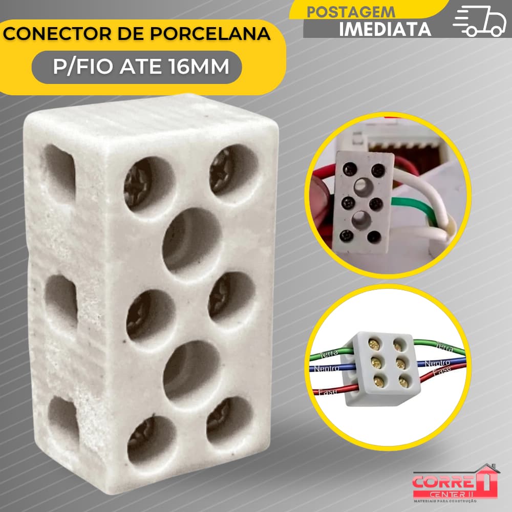 Conector De Porcelana Bipolar ou Tripolar Cabo de 10mm/16mm 360v Sindal 2 Polos/3 Polos Chuveiro