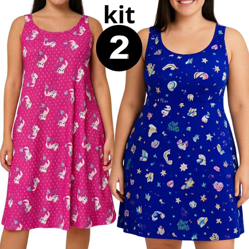 Kit 2 Camisolas Regata Grande Senhora Vestido Pijaminha Verão Confortável Dia a Dia Liganete