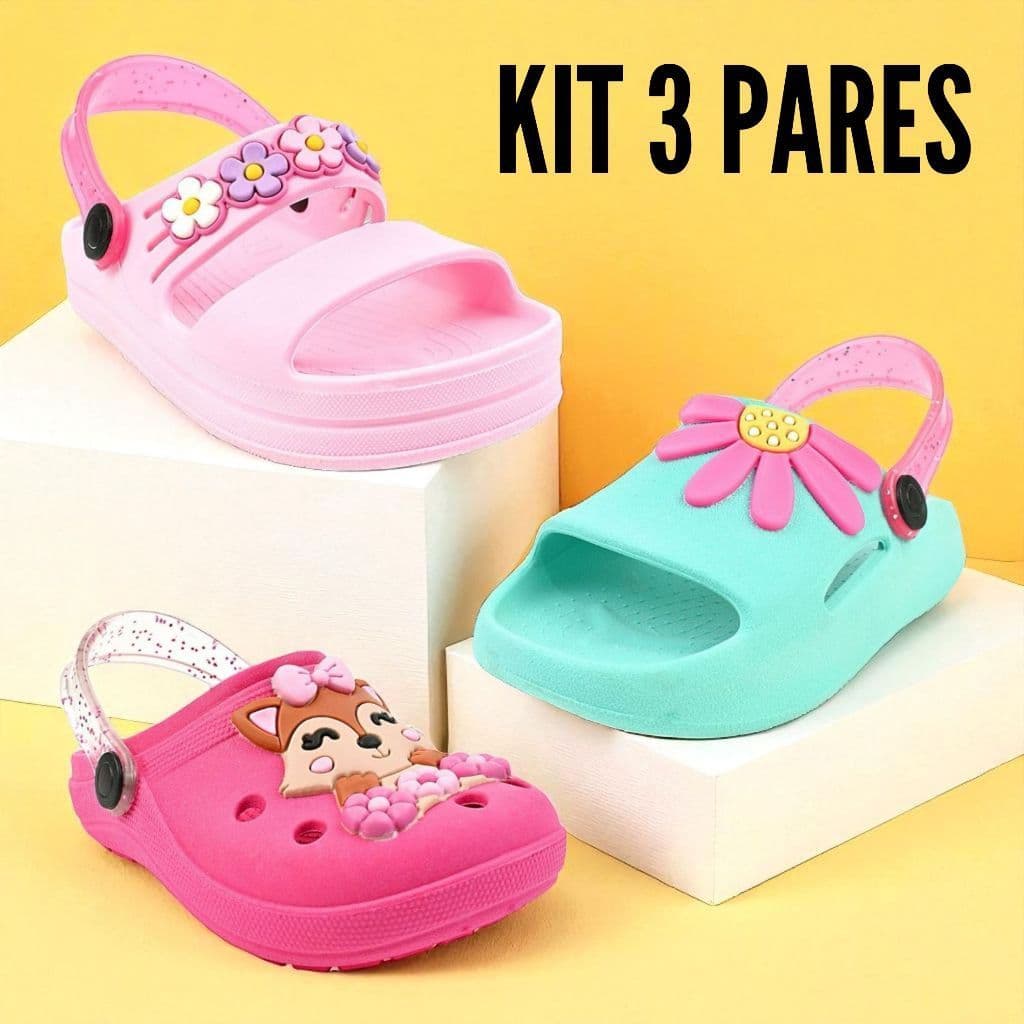 Kit 3 Pares De Babuche Infantil Menina Confortável Vários Modelos  Feminino Criança Promoção