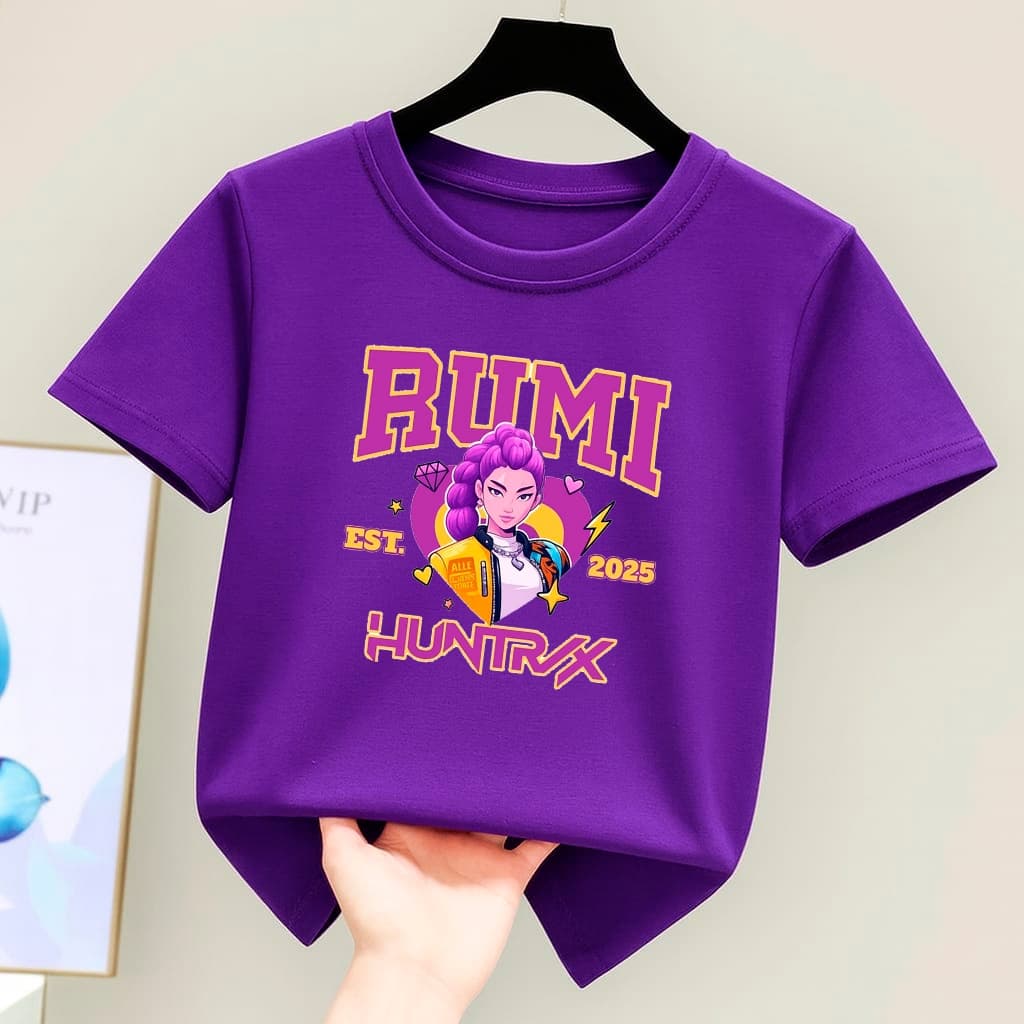 Camiseta Infantil De Algodão T-shirt Menina Estampada Rumi Huntrix Tendencia