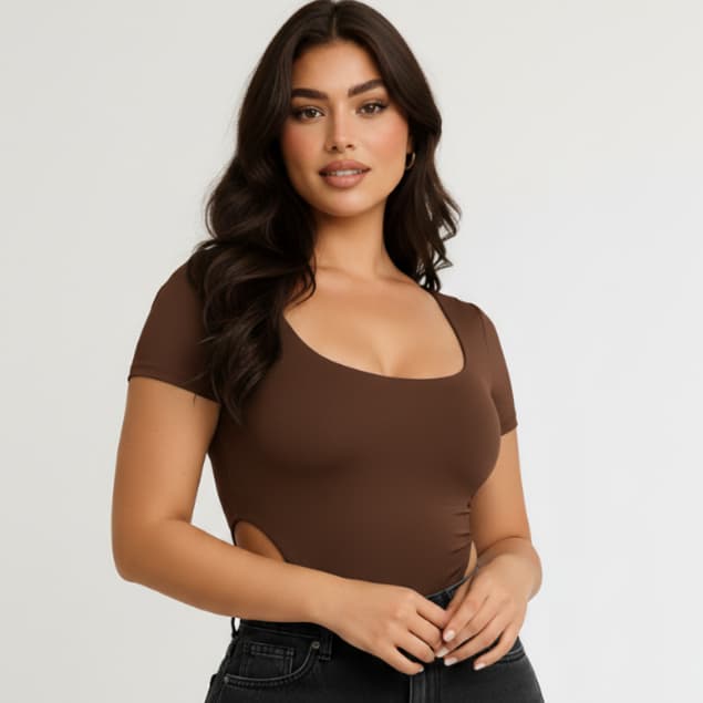 Body Feminina Cavado Tecido Suplex Manga Curta Bory Asa Delta Bori Estiloso