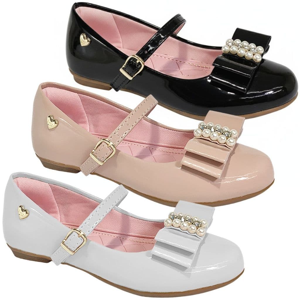Sapatilha Infantil Feminina Festa Casamento Daminha Boneca Casual Confortável Branco Preto e Nude